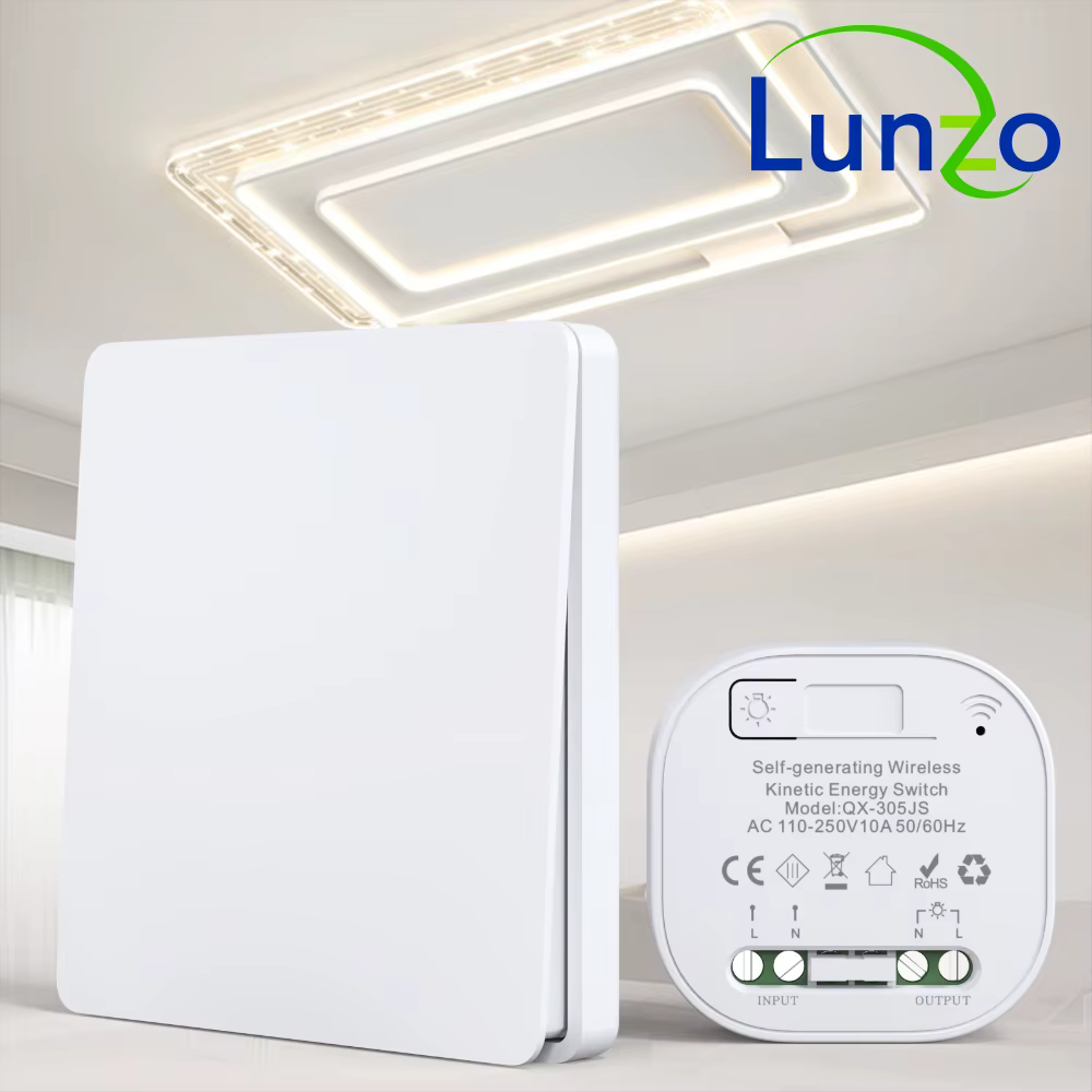 Lunzo RF 433 Self-generating Wireless switch  1 gang 1 way No Battery Required Self-Powered Waterproof Remote Control Light Swit