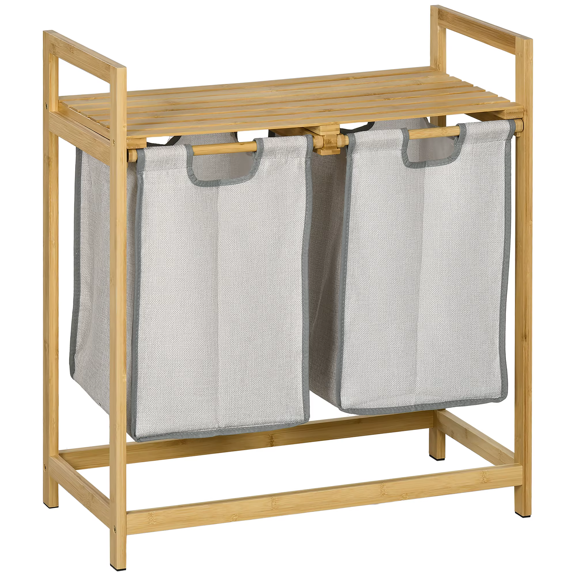 HOMCOM bamboo dirty laundry hamper with 2 removable bags and rack load 20kg 2x40,6L for bathroom bedroom 64x33x73 cm Natural