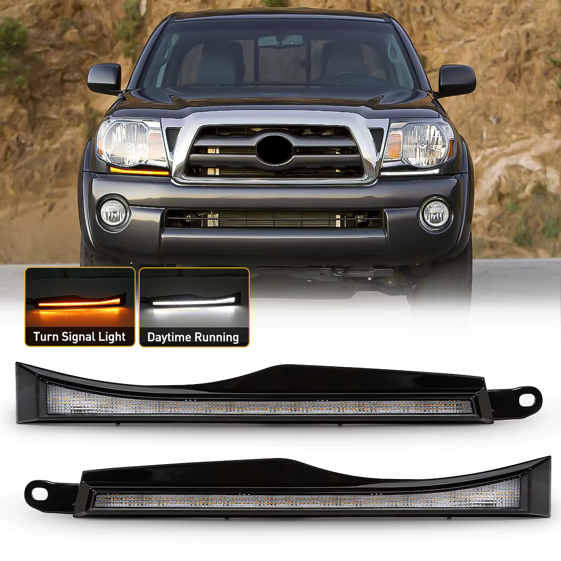 For Toyota Tacoma 2005 2006 2007 2008 2009 2010 2011 Car LED Daytime Running Light White DRL Yellow Dynamic Turn Signal Lamp 12V