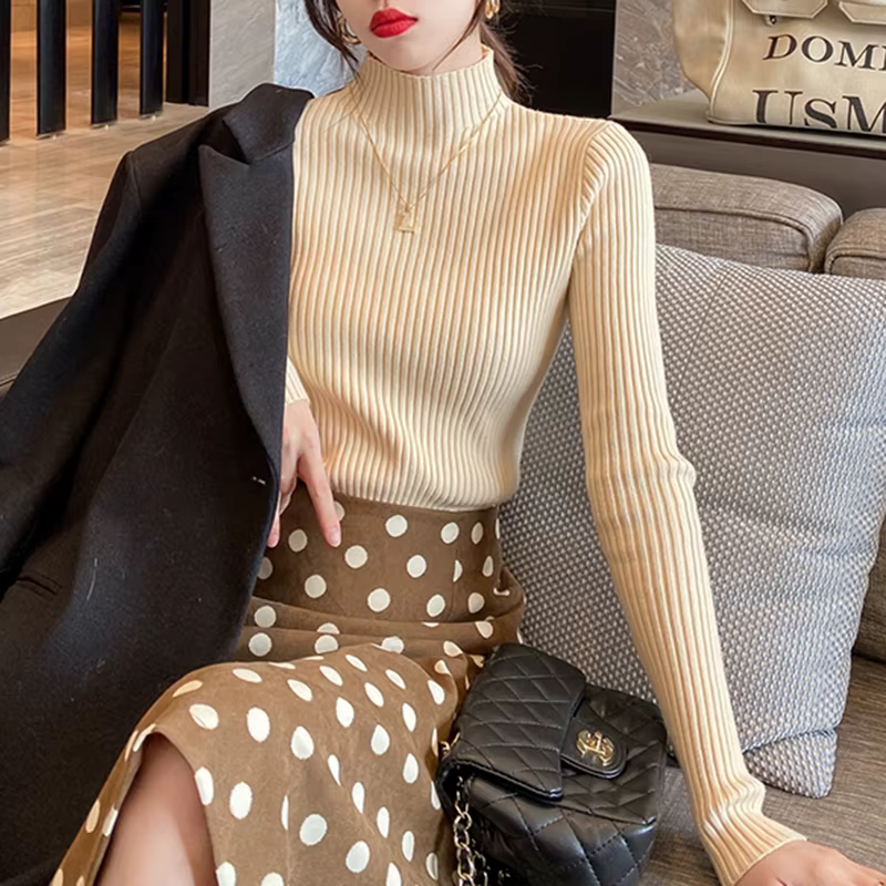 1 + 1 Fall Winter Half Pola Knit Slimmer Solid Slim Golfing Long-sleeved Tall KN1749