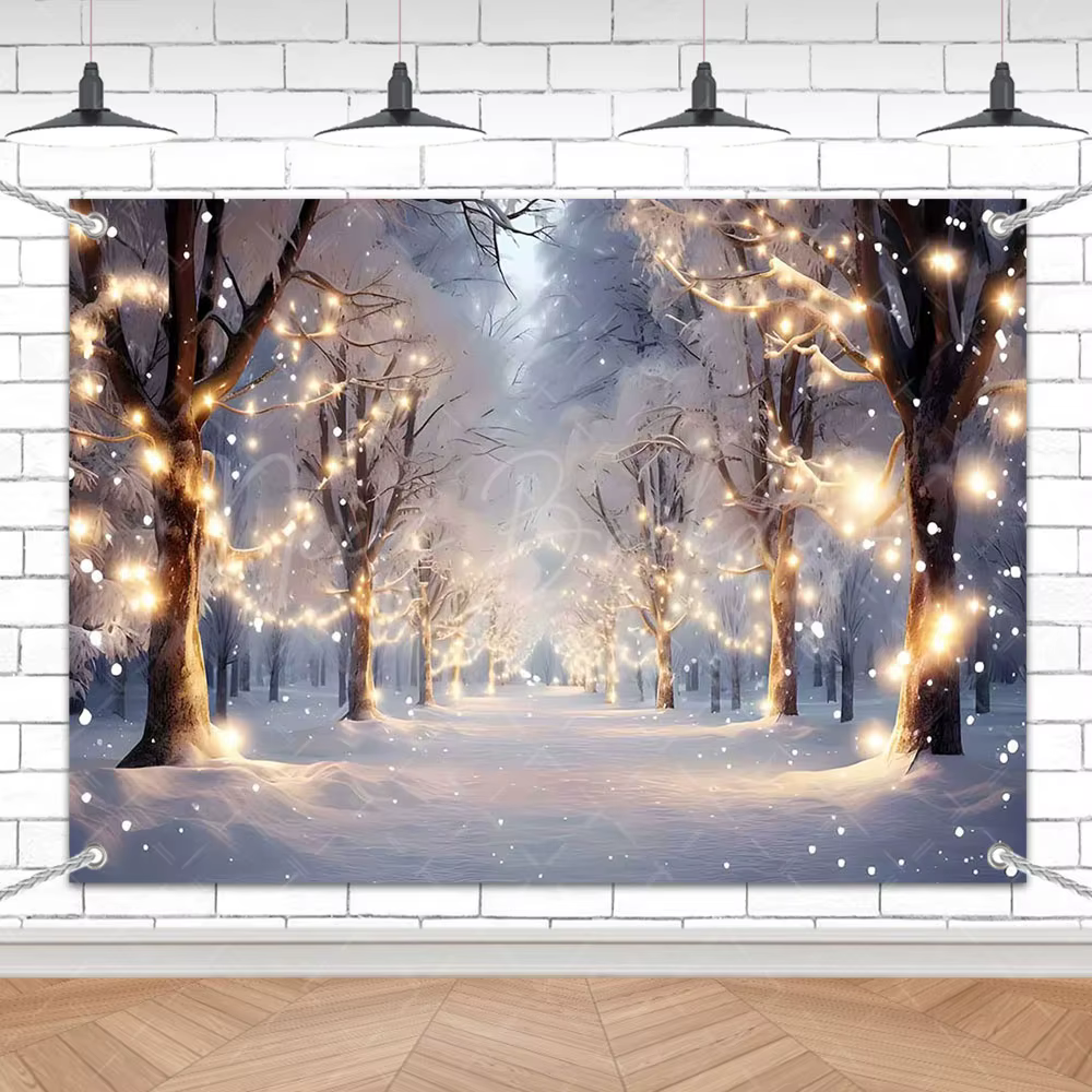 Winter Snow Tree 7X5FT Backdrop Jungle Snowstorm Night White Snowflake Wall Art Hanging Large Tapestry Polyester for Bedroom