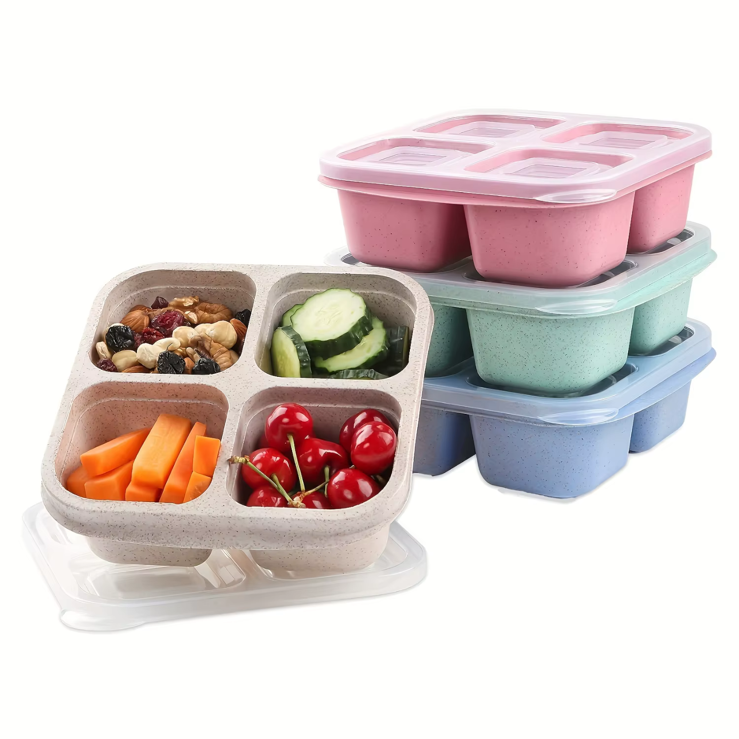 2-Piece Bento Lunch Box Set - Reusable, Divided Containers with Clear Lids for Meal Prep, School, Work, Picnics & Kitchen Use - 