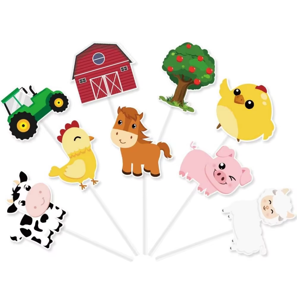 Farm Animal Cake Topper Cartoon Farm Cake Decor Party Supplies for Kids Birthday Baby Shower Barnyard Cupcake Topper Decorations