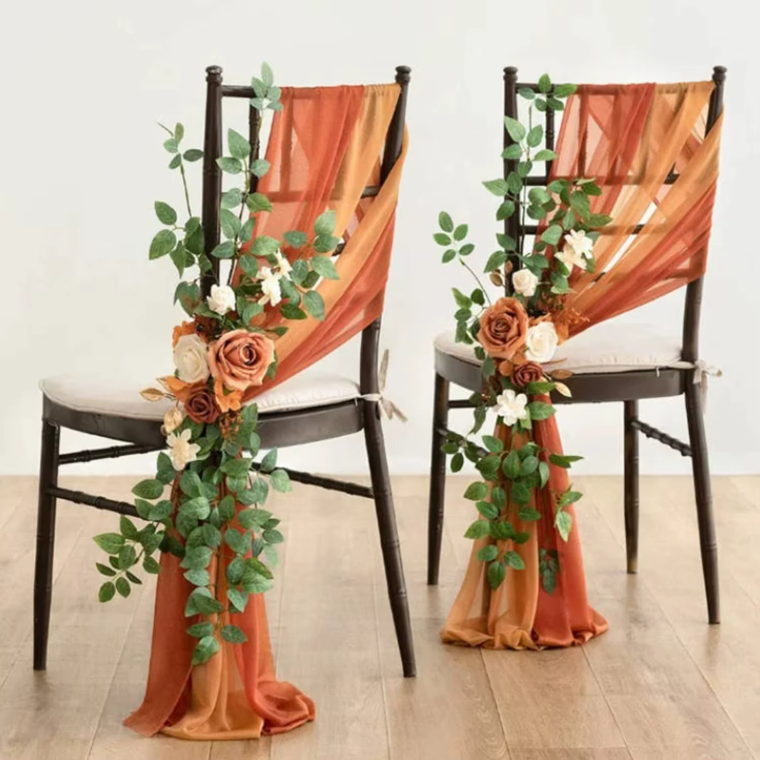 Elegant Wedding Solid Color Chair Sashes adorned with Artificial Silk Rose Flowers for Hotel Wedding Party Decoration Props - Pe