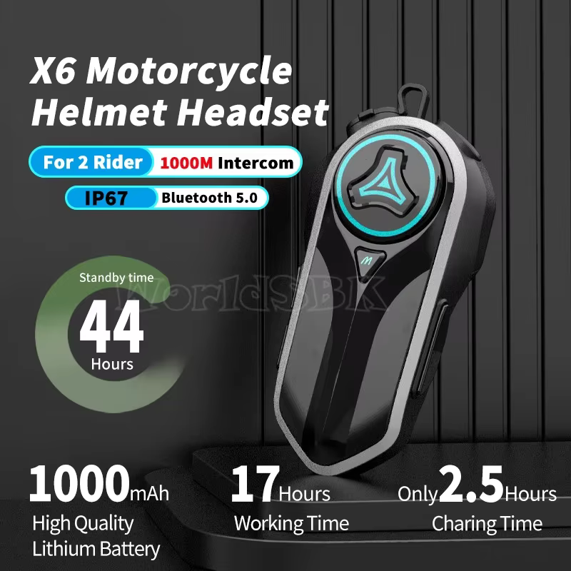 X6 Motor Helmet Intercom Bluetooth 5.0 Motorcycle Wireless Headset 1000m Interphone Speaker Handsfree Walkie Helmet Talkie