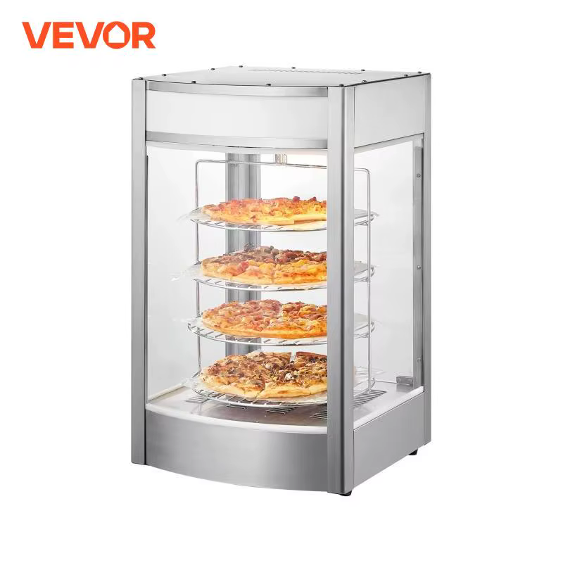 VEVOR Commercial Food Warmer Display 4-Tier Pizza Warmer with Rotary Steam Heating 86℉~185℉ Temperature Control and Temp Display