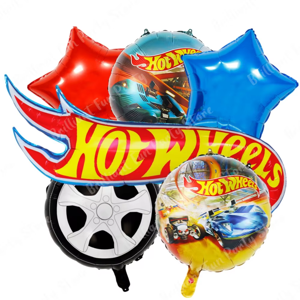 6Pcs Hot wheels Party Balloons Set Hot Race Car Foil Balloon Baby Shower Birthday Party Decorations Kids Classic Toys Air Gifts