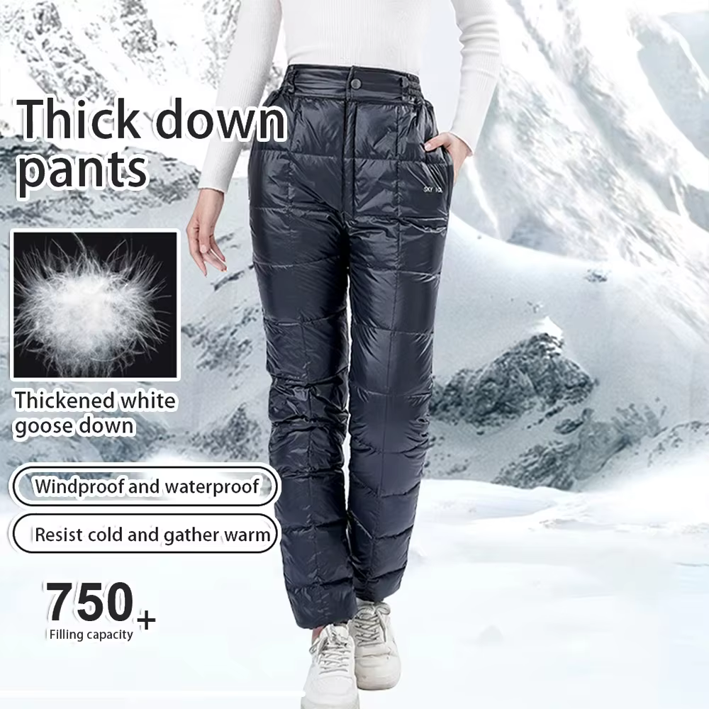 Goose Down Pants Waterproof Winter Thermal Trousers Windproof Compression Snow Trousers with Storage Bag for Hiking Skiing