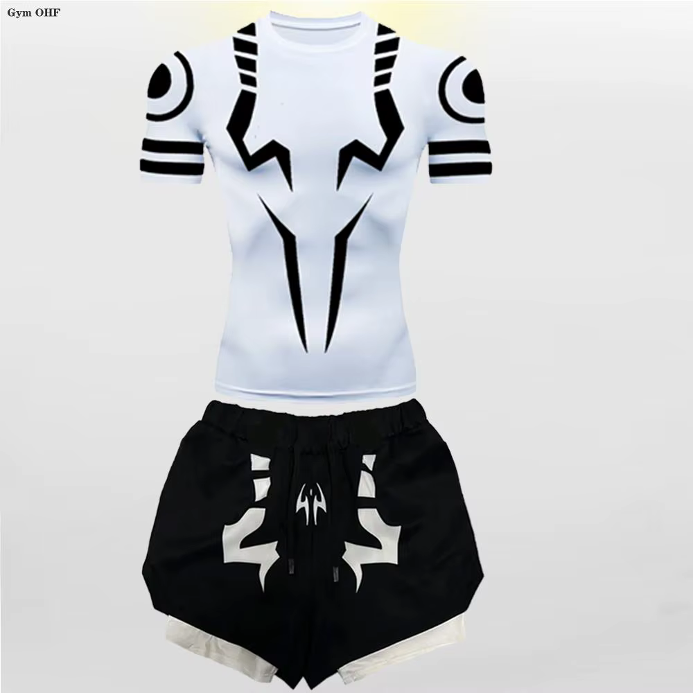 Jujutsu Kaisen Anime Compression T Shirt Suits Men's 2 In 1 Shorts Sport Running Jogging Gym Tracksuit Men Clothing Rashgard MMA