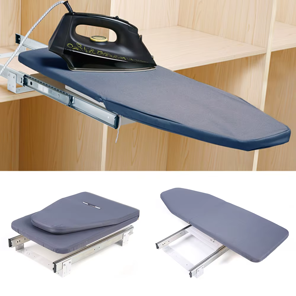 180° Rotation Retractable Ironing Board Closet Pull-Out Folding Stow Away Gray/Beige Stow Away in the Cabinet Easy to Install