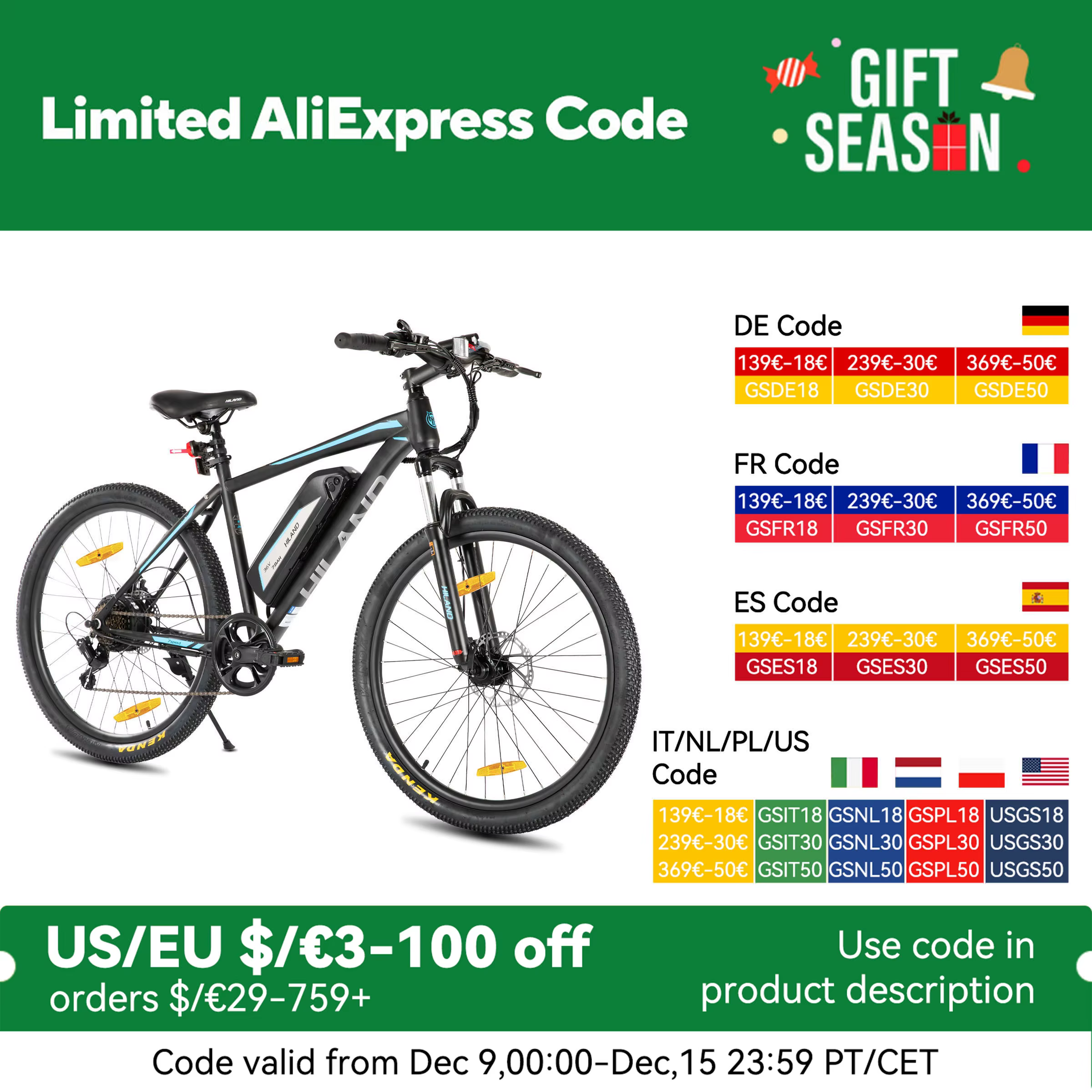 HILAND Electric Bike for Adults, 26 inch Electric Mountain Bicycle with Removable Battery, 500W 36V Motor, 7 speeds 20MPH Ebike