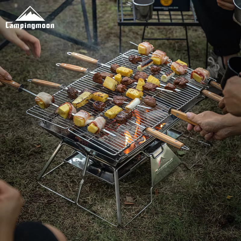 CAMPINGMOON Large Folding Portable Stainless Steel Barbecue Grill BBQ Oven, Camping Picnic Grill Net, Barbecue Grill