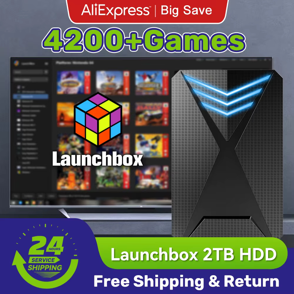 JMachen Hyper Base Lbox Retro Game Console for PS4/PS3/Switch/PS2/Wii/WiiU/PS1 Launchbox 2TB Gaming HDD with 4200+ PC/3D Games