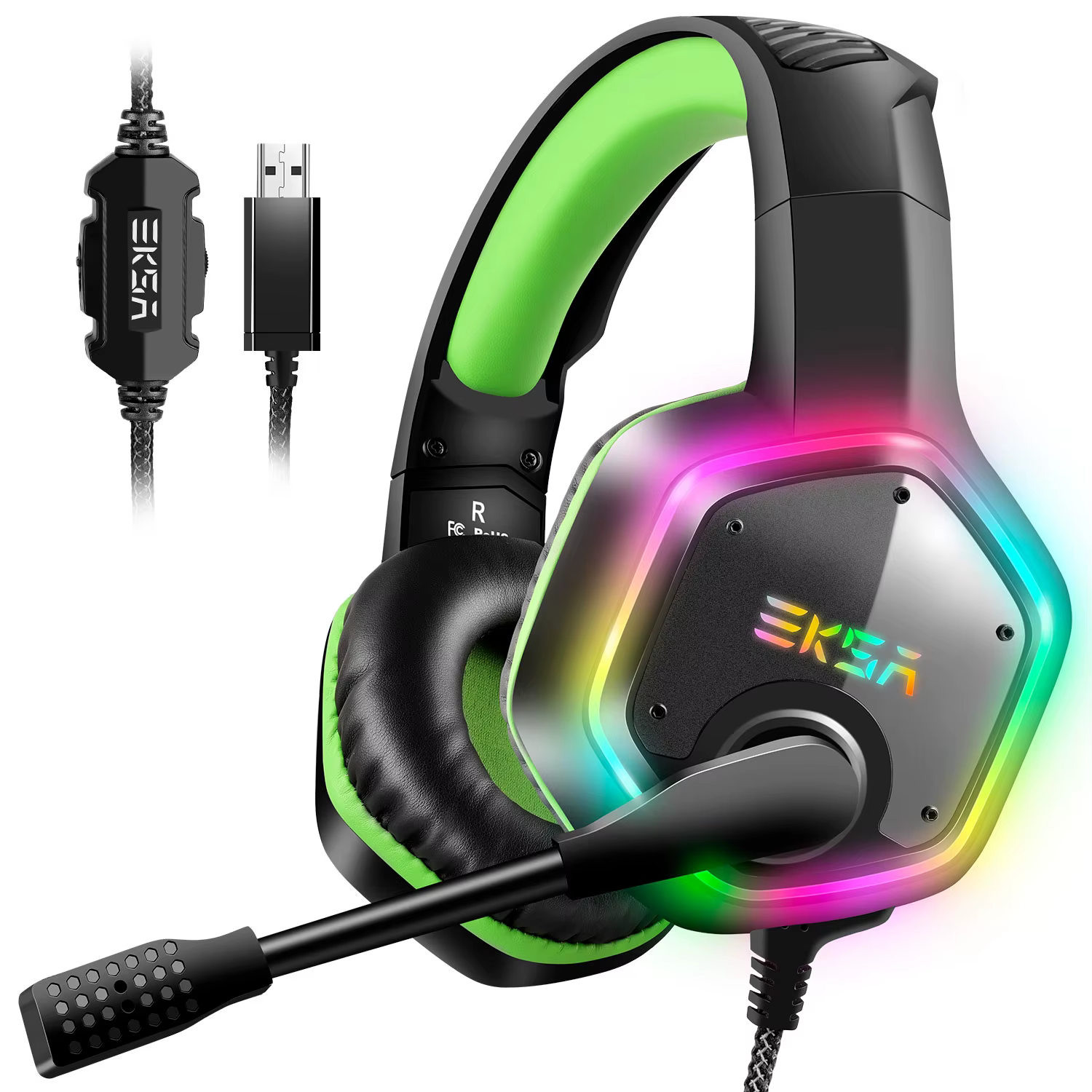 USB Gaming Headset for PC/PS4/PS5 7.1 Surround Sound Computer Wired Headphones with Noise Cancelling Microphone RGB Light Gamer