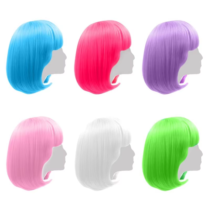 Party Props Wigs Colourful Neon Short Bob Hair Wigs Funky Bachelorette Neon Cosplay Student Bobo Hair Wigs Prom Dress Up
