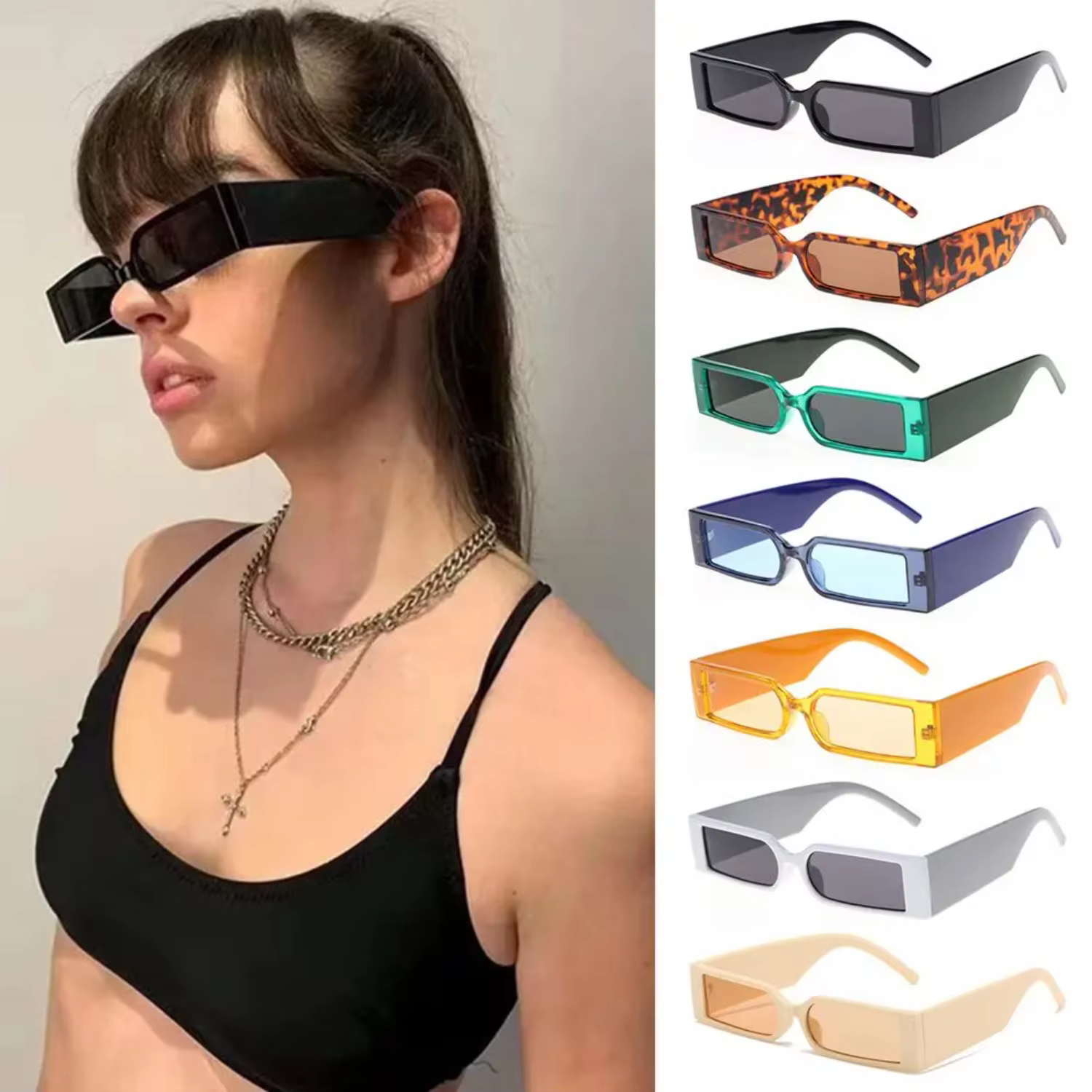 Vintage Rectangle Sunglasses  Women Men Retro Small Frame Sun Glasses Glasses Fashion Shades UV400 Eyewear