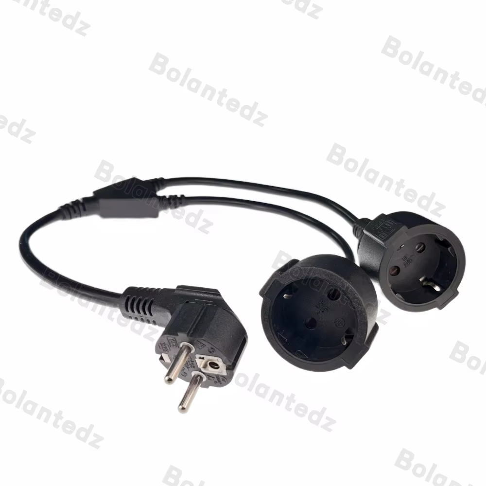 Protective Contact Extension Cord, AC Y Plastic Cable Short Cable With 2 Outlets, Socket IP44 With Dual Plugs For Home, Office