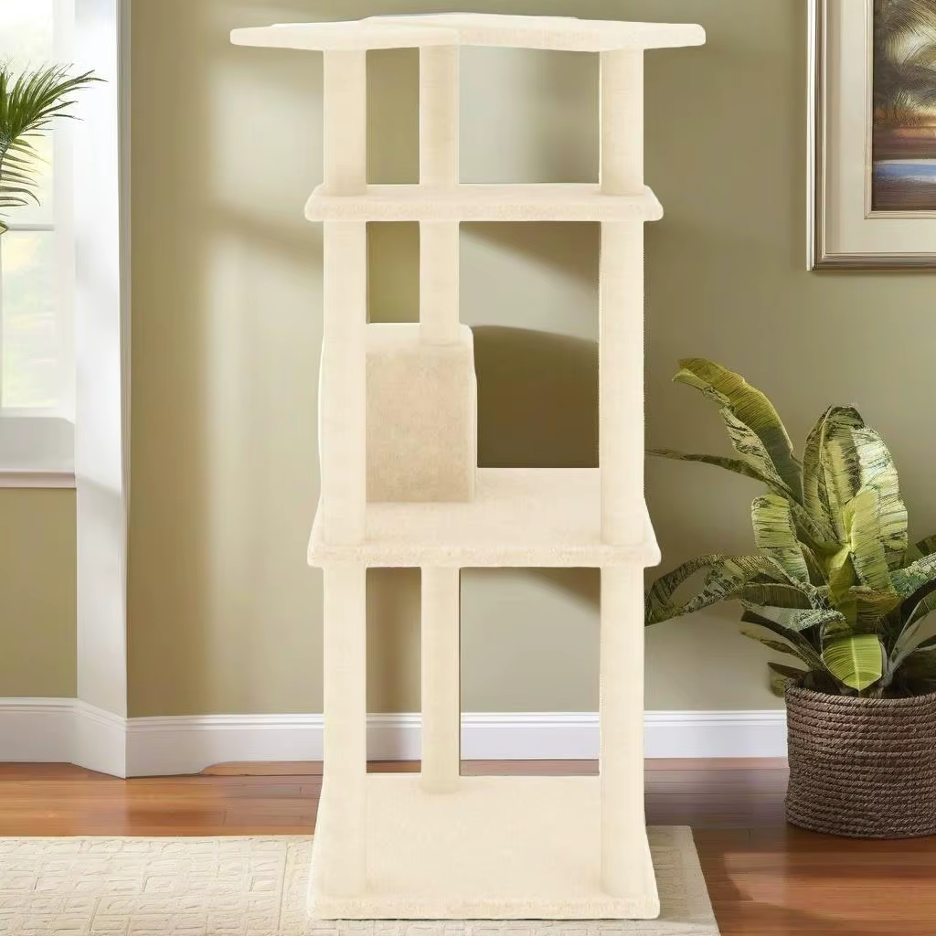 123cm Cream Cat Tree with Sisal Scratching Posts - Cozy Multi-Level Furniture for Cats