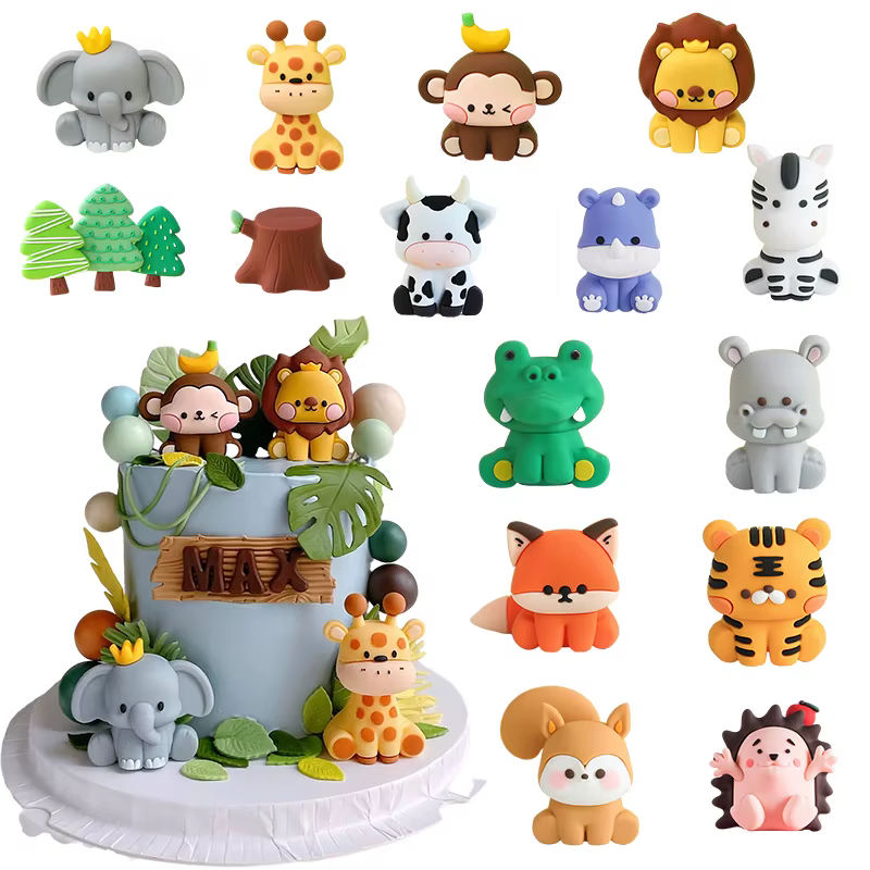 Jungle Animals Cake Toppers Safari Kids 1st Birthday Party Cake Decorations Zoo Animals Lion Elephant Giraffe Baby Shower Decor