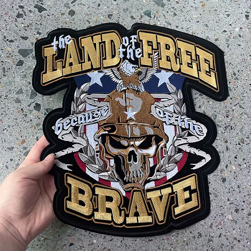 Large Land Free Brave Skull Patches Iron on Patches Embroidery Back Applique Jackets DIY Biker Patch for Clothing Punk Badge DIY