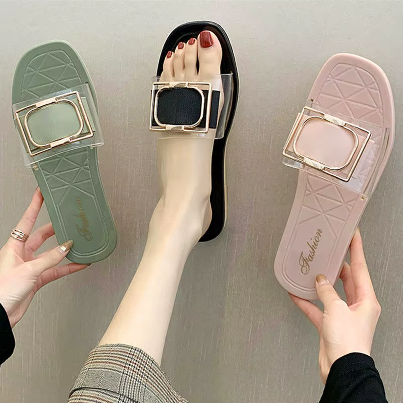 Slipper Female Cute Summer New 2024 Slippers Low Flat Comfortable Glitter Beach Sequin Fashion Sandals for Women Rhinestone Home