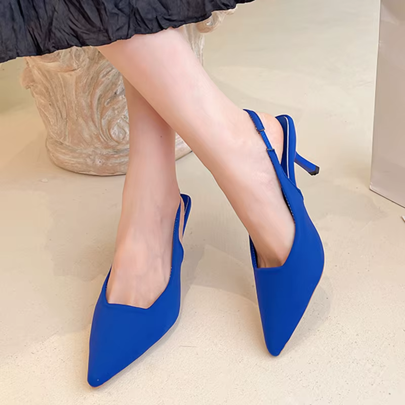 JMPRS Women Simple Blue Slingback Pumps 2023 Summer Elegant Pointed Toe High Heels Shoes Woman Solid Thin Heel Sandals for Women