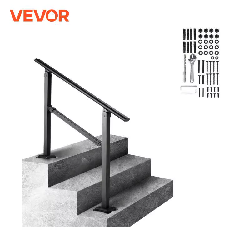 VEVOR 3 ft 3 Steps Stair Handrail Railing 0-50 Degree Adjustable Hand Rail with Installation Kit for Outdoor Wooden Floors Tiles