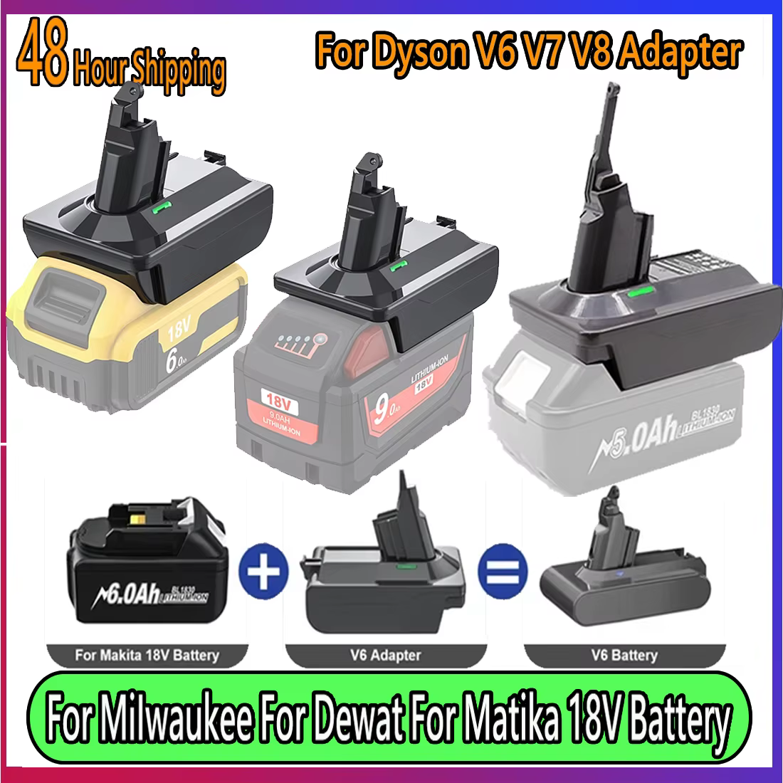 Adapter for Makita/Dewalt/Milwauke 18V Lithium Battery Converter To For Dyson V6 V7 V8 Series Vacuum Cleaner Tool DC58/SV11/SV10