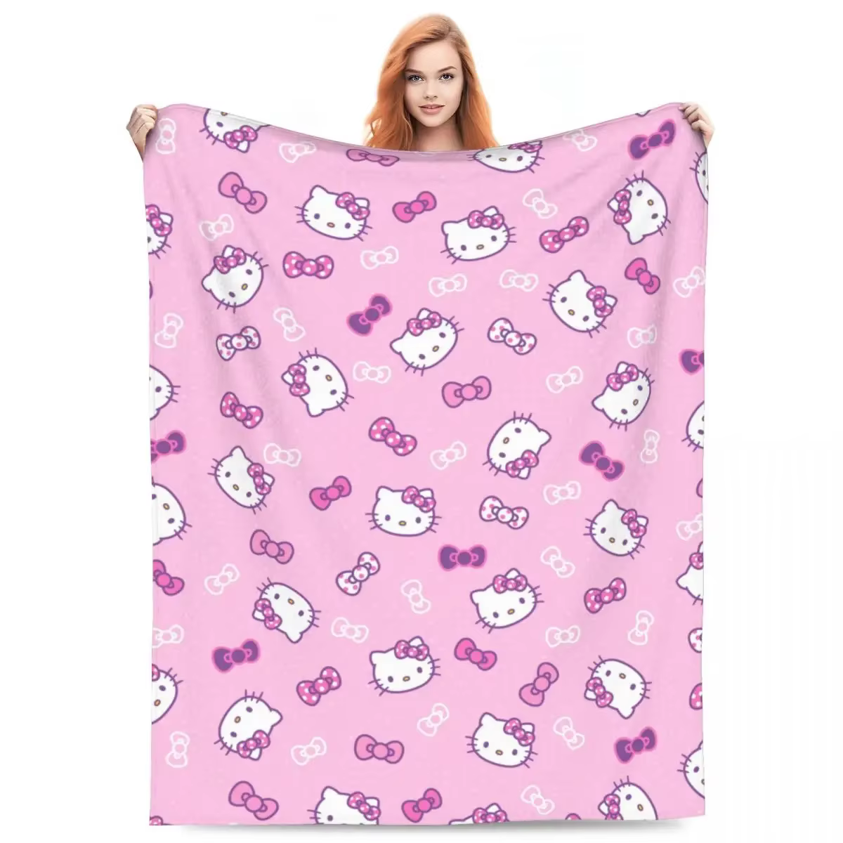 Hello Kitty Blanket Flannel Textile Decor Kitty White Cozy Lightweight Thin Throw Blankets for Bed Couch Plush Thin Quilt