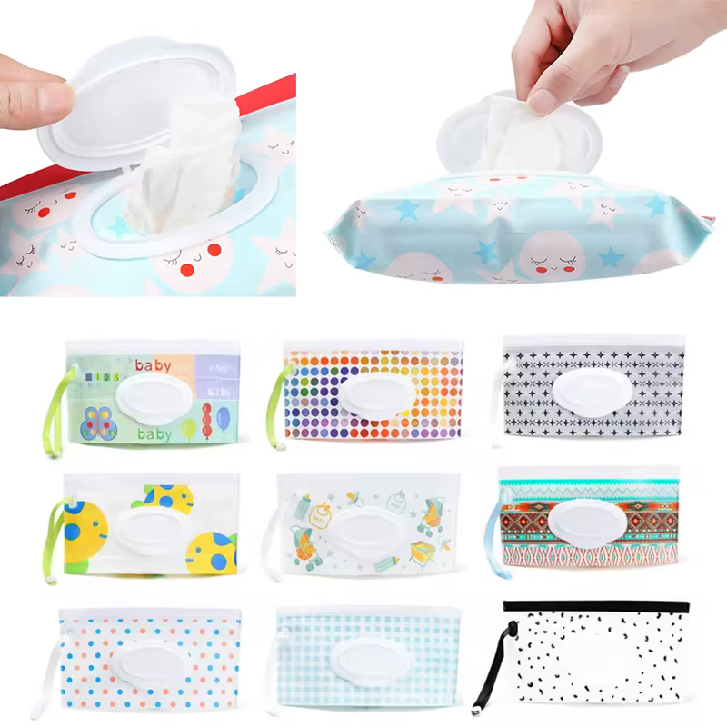 EVA Baby Wet Wipe Pouch Refillable Wet Wipes Bag Dispenser Flip Cover Tissue Box Outdoor Useful Baby Stroller Accessories
