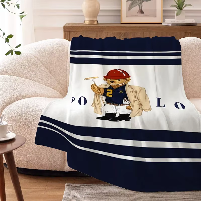 Digital Print P-Polos Bear Sofa Blankets for Winter Warm Knee Fleece Custom Bed Fluffy Soft Blanket King Size Microfiber Bedding