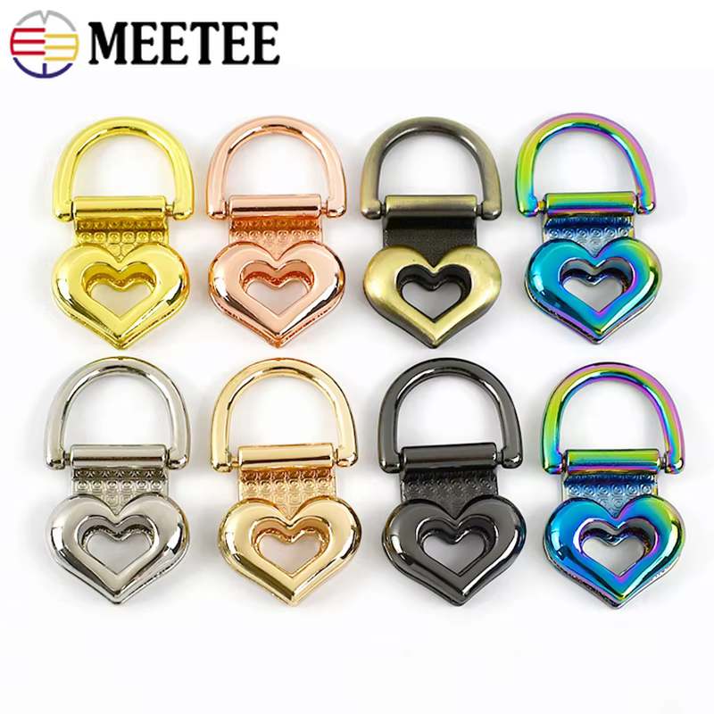 2/3/5/10P 19mm Metal Heart Shape Bag Side Clip Buckles Hanger Clamps Handbag Strap Connector Clasp Screw Nail Ring Hook Hardware
