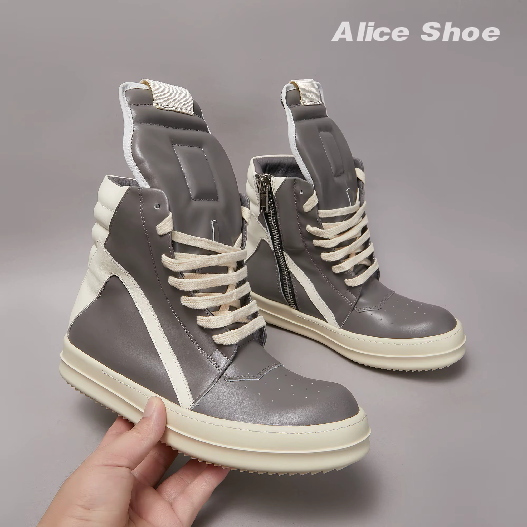 Ricks Men Ankle Boot Casual Leather High Top Women Sneaker Grey Geobasket Flat Luxury owen Designer Thick-sole Flat Shoe