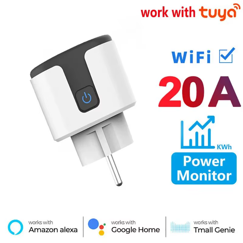 Smart Socket WiFi EU Plug 20A With Power Monitoring Timer Home Outlet Support Google Alice SmartThings Alexa