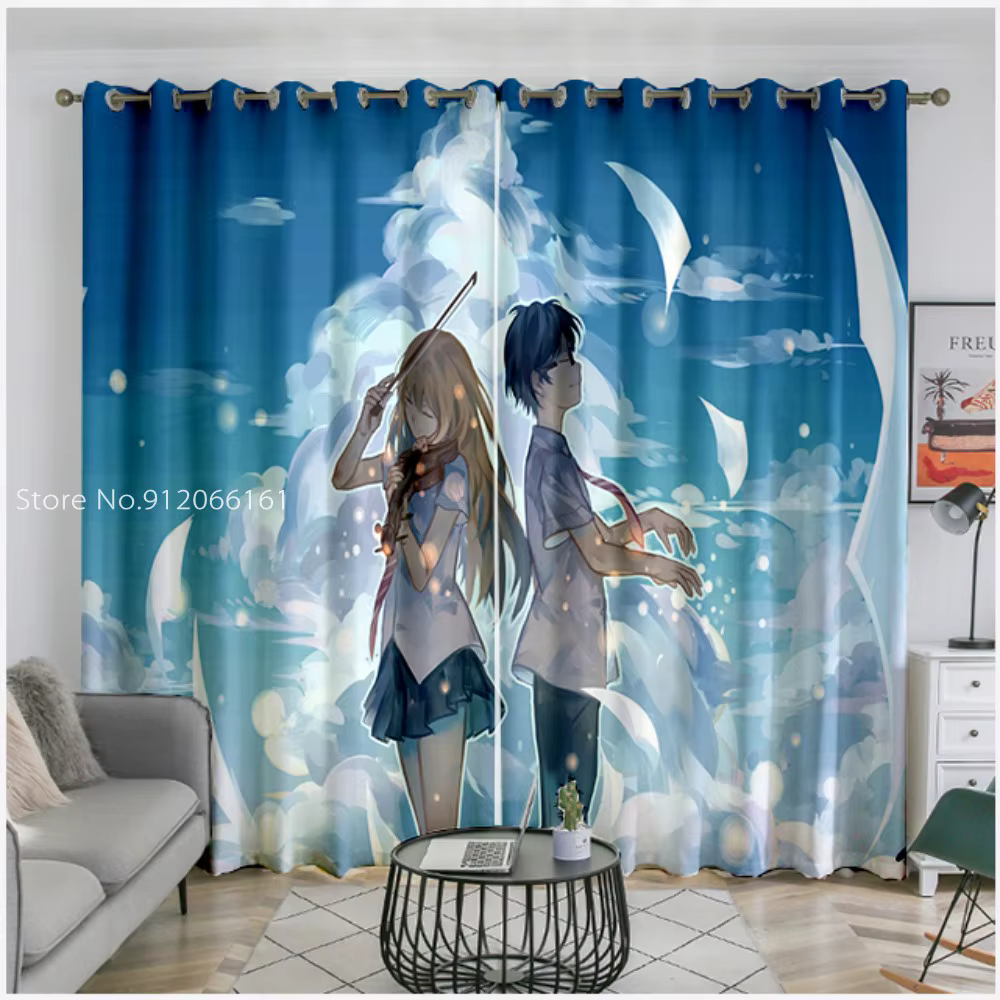 Anime April Is Your Lie Manga Custom Window Drapes Home Decor Microshading Ring/Hook Home Textile Custom Window Treatment