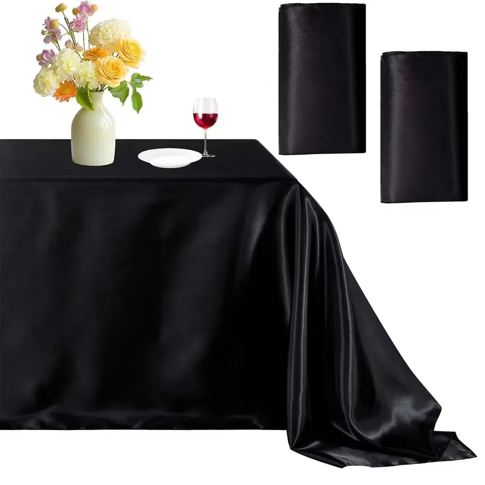 Black Satin Tablecloth Rectangular Table Overlay Cover Tablecloth Smooth Fabric Table Decor for Wedding Banquet Table Decoration