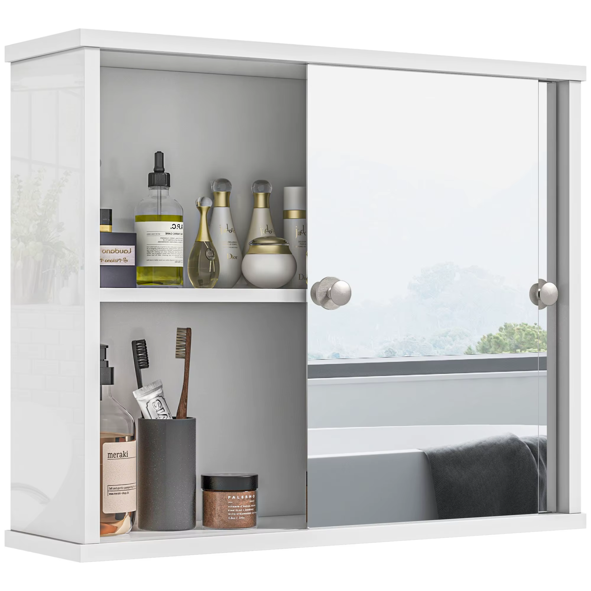 Kleankin mirror cabinet with adjustable shelf 55x15x45 cm bright white