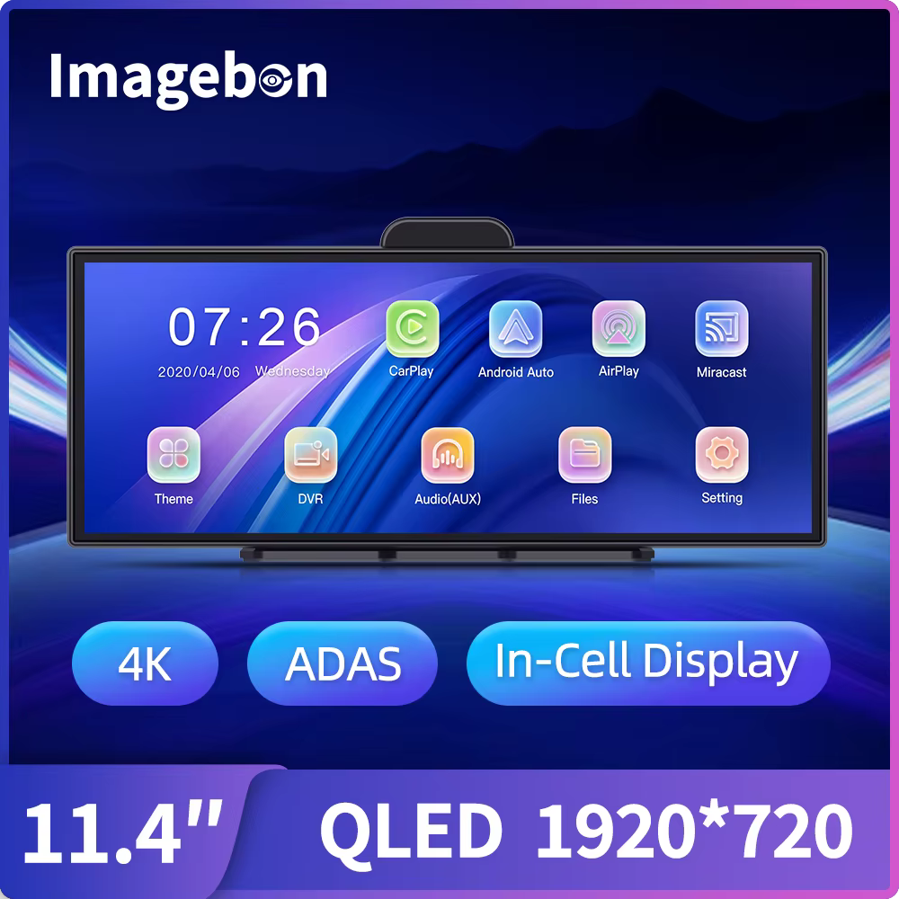 Latest Imagebon 11.4″ H70 Pro 4K ADAS QLED Dash Cam with Wireless CarPlay & Android Auto Dual Recording Night Vision AUX Car DVR