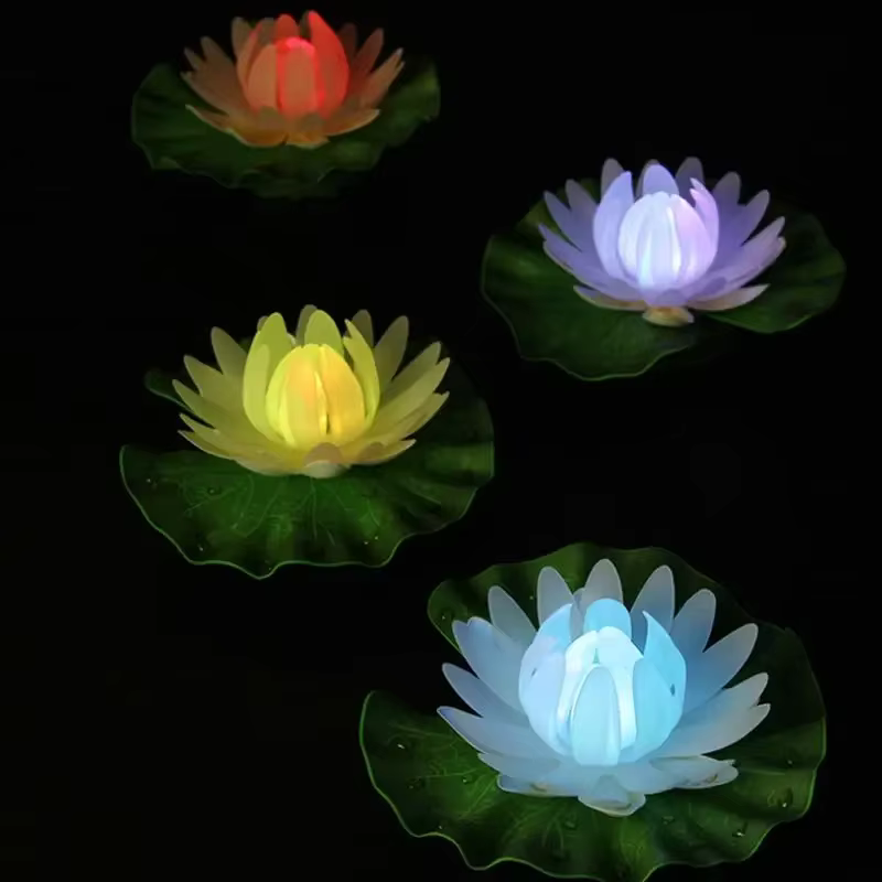 Simulation Lotus Lily Light LED Floating Lotus Pool Garden Fish Tank Party Decor Wishing Lamp Artificial Flower(No Battery) Love