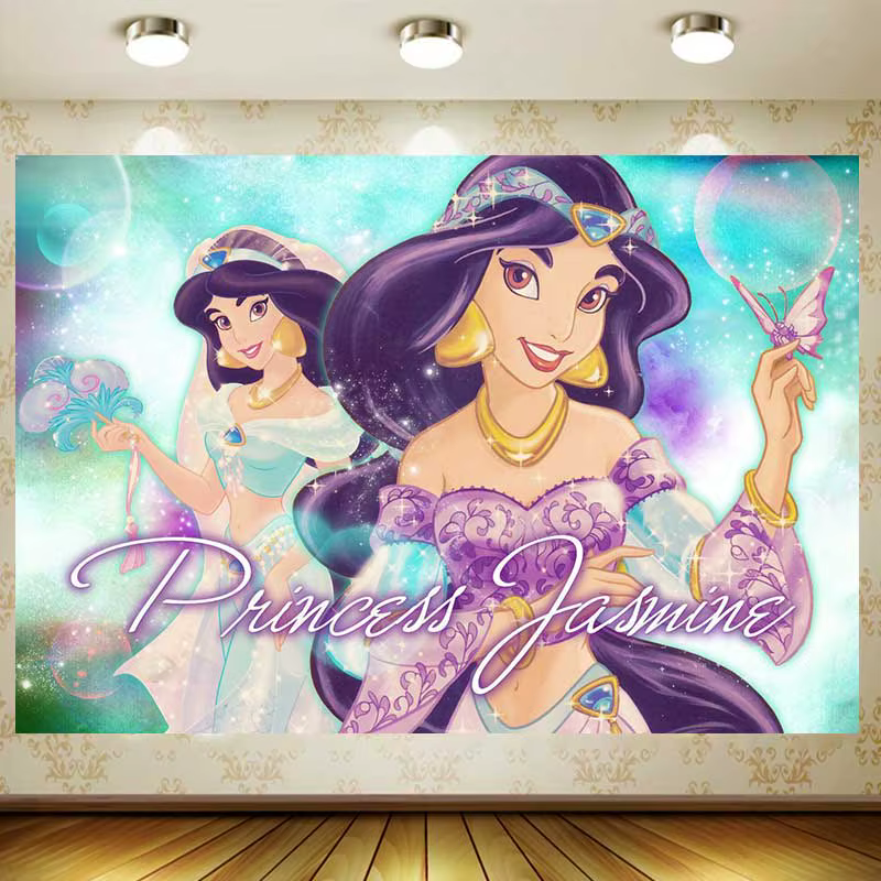 120x80cm Princess Jasmine Tapestry Background Aladdin Birthday Party Backdrop Decor Banner Home Decoration Baby Shower Supplies