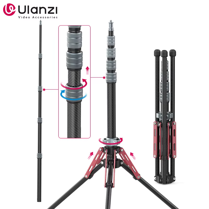 Ulanzi MT-49 1.9M Lightweight Carbon Fiber Light Stand Tripod With Monopod for LED Light Flash Softbox Travel Camera Photography