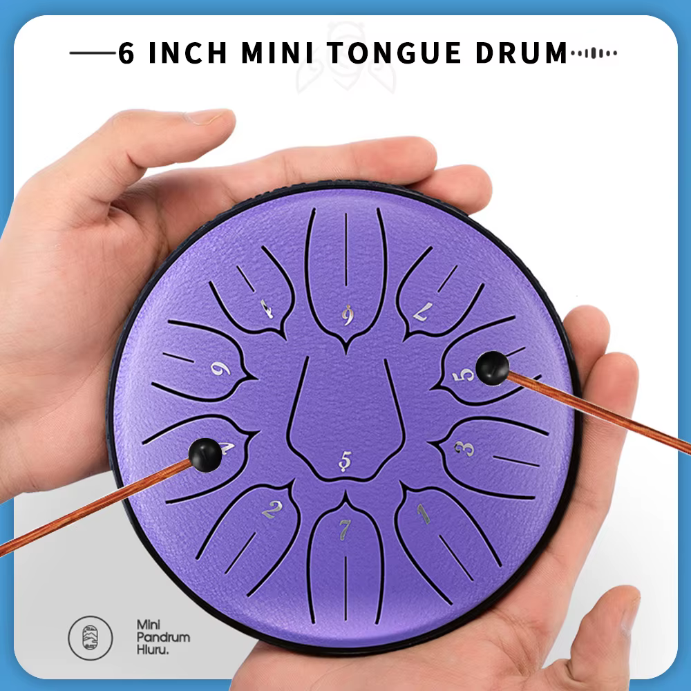 6 Inch 11 Tones Mini Tongue Drum Steel Tamborine Tank Drum Kit Percussion Musical Instruments Meditation Yoga Gifts Lightweight