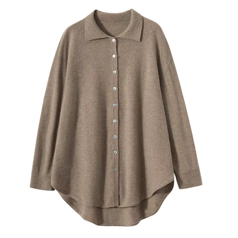 Autumn Women's Cardigan 100% Cashmere Knitted Sweater Chic Tops Cashmere Coat Causal Turn-down Collar Loose Large Size Women's