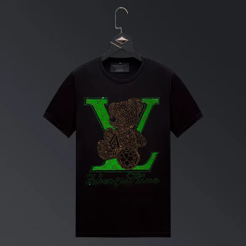 2024 Bear Rhinestones Cartoon T Shirts Men Fashion Streetwear High Quality Short Sleeve O Neck Slim T-shirts Man Plus Size 6XL