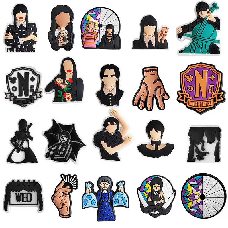 Wednesday1Pcs Famous Science Fiction Film  Charms PVC Shoe Decorations Clogs Wristband Accessories Women Men Party Gifts