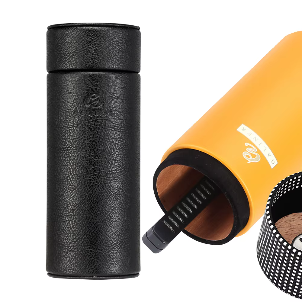 GALINER Leather Cigar Case Cedar Wood Lind Humidor With Cigar Humidifier Hygrometer Storage Cigar Box Jar Tube