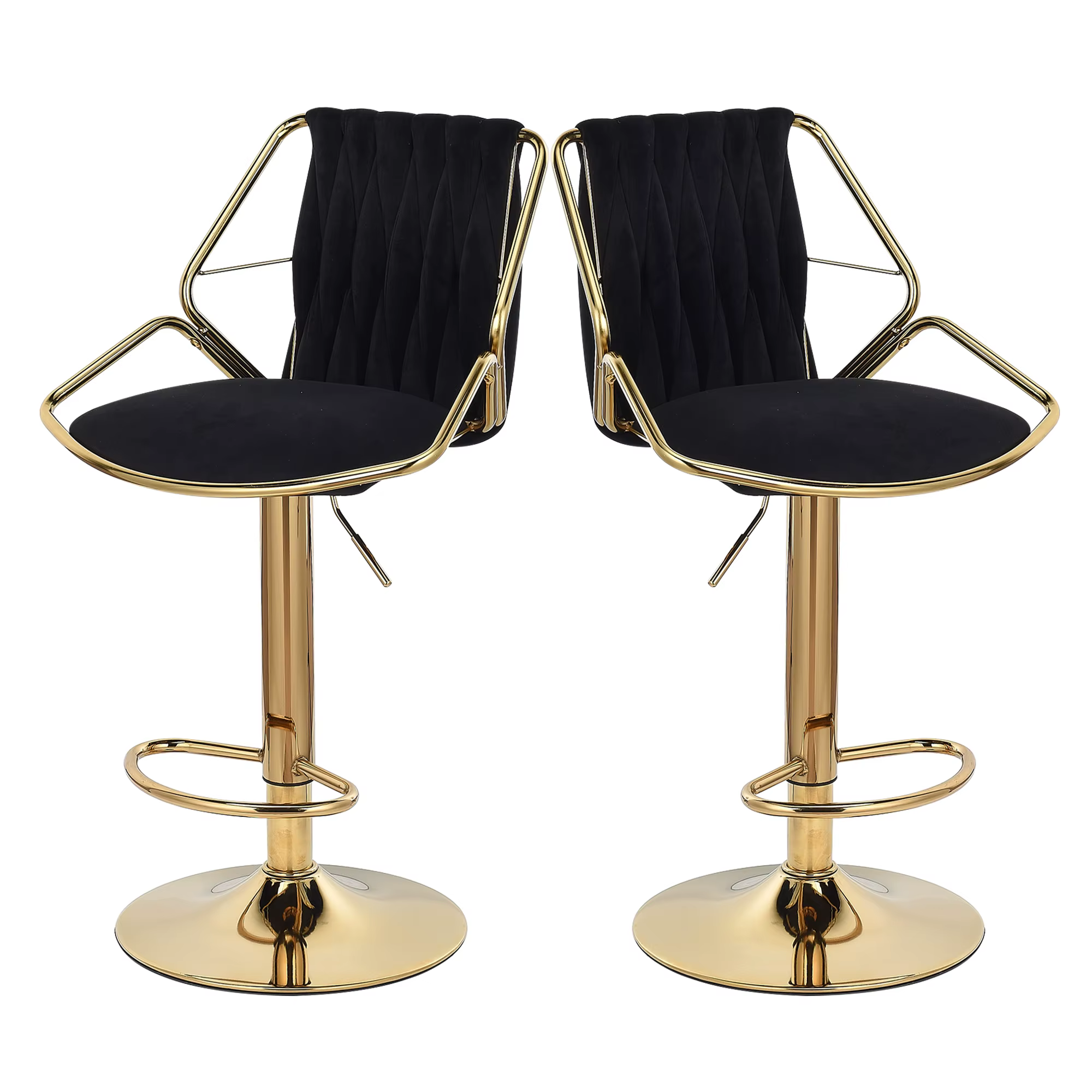 Bar stool set of 2 pieces, small bar stool with backrest, adjustable height, velvet and metal counter stool