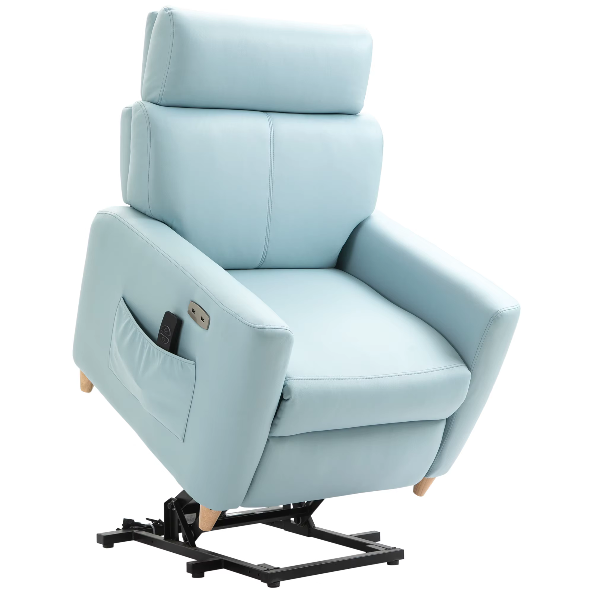 HOMCOM armchair lift people Electric Relax armchair microfiber upholstered recline 143 ° USB adjustable headrest foot rest and side pocket load 150 kg 81x91x103 cm blue