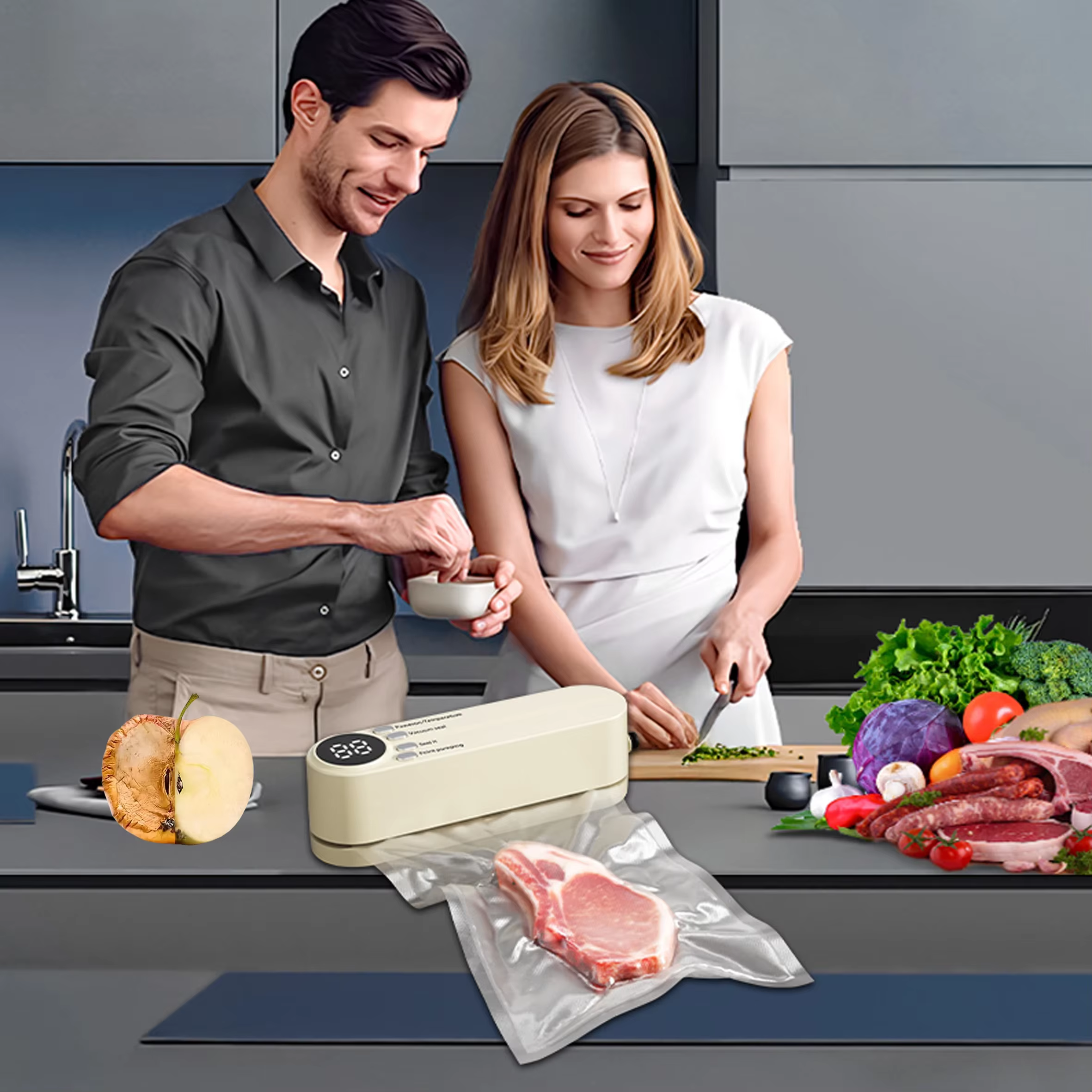 Mini Vacuum Sealer Machine Bag Rolls Food Sealer Compact Food Preservation System with Vacuum Bags & Inhalation tool kit