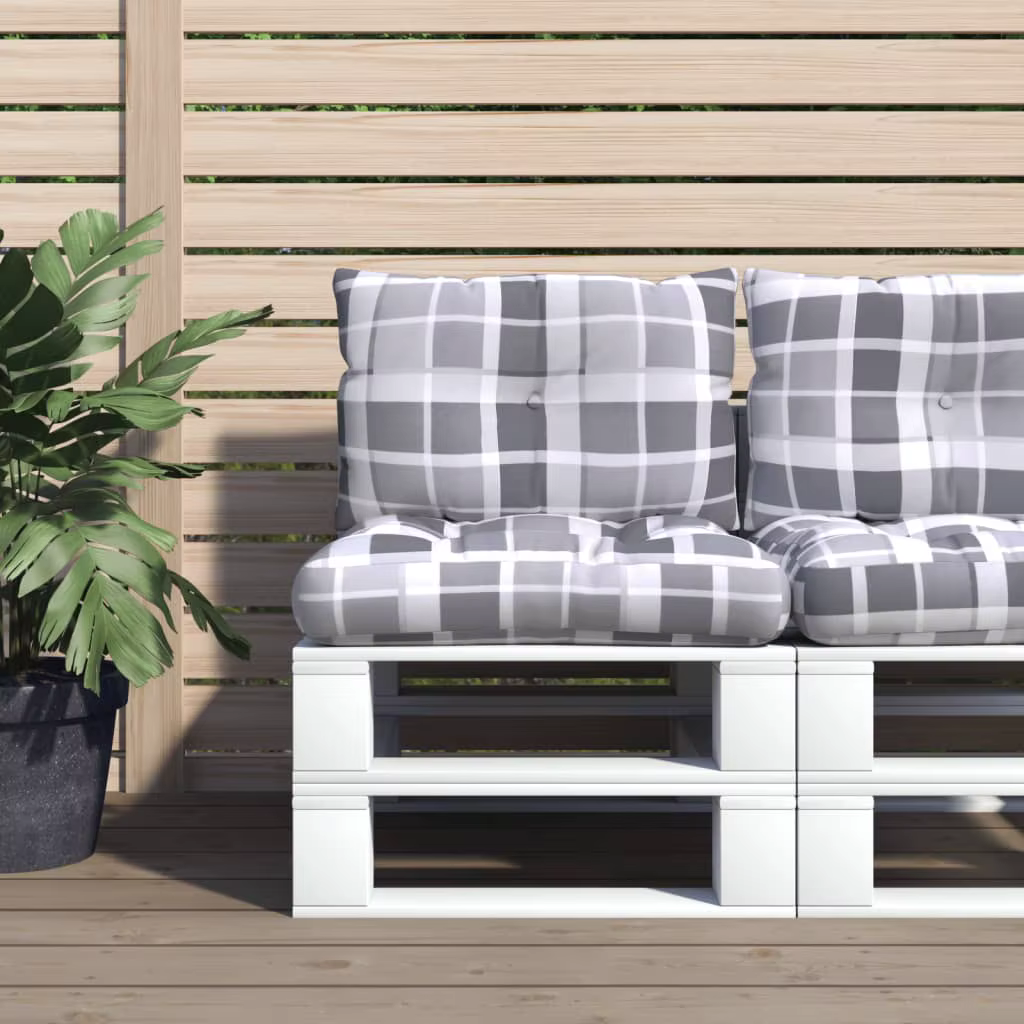 2 PCs gray plaid fabric pallet cushions